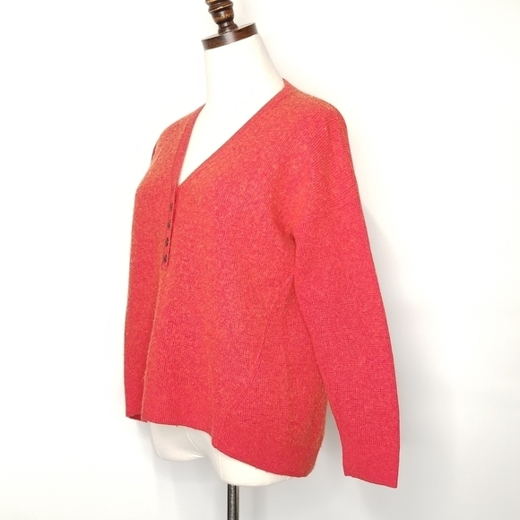 Madewell Women's Red Orange Wool Alpaca Blend Longsleeve V-neck Hi-Lo Sweater, S - Picture 4 of 10